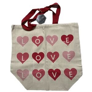 Canvas Shopping Carry Tote LOVE Hearts Valentine Cotton 20x15x9 in Dbl Handles